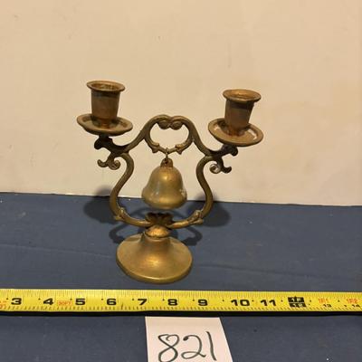 Vintage Brass Tavern Bell Double Candle Holder