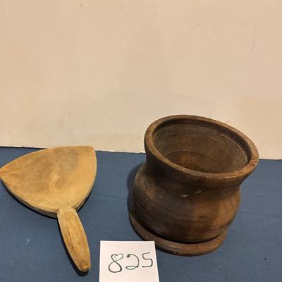 Vintage Wooden Butter Paddle and Mortar