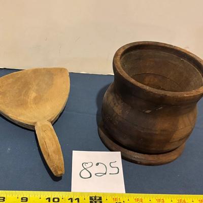 Vintage Wooden Butter Paddle and Mortar