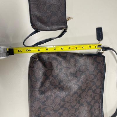 Dark brown and black Coach purse and wristlet