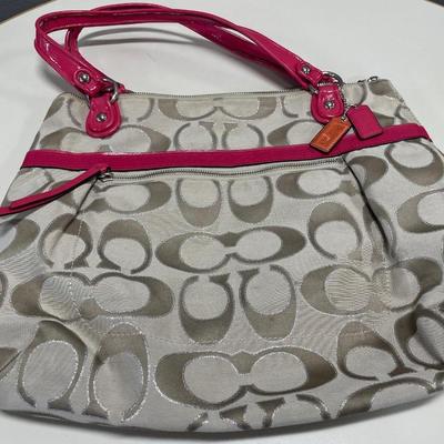 Red and cream Coach purse