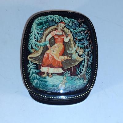 Pair of Hand Painted Lacquer Trinket Boxes