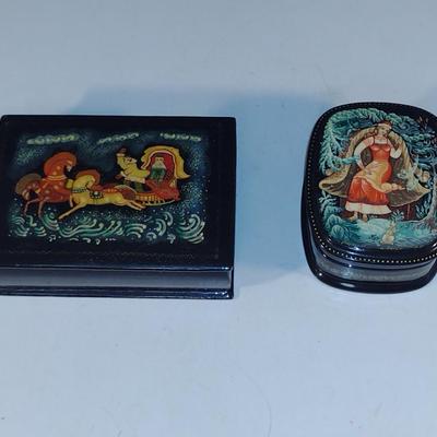 Pair of Hand Painted Lacquer Trinket Boxes