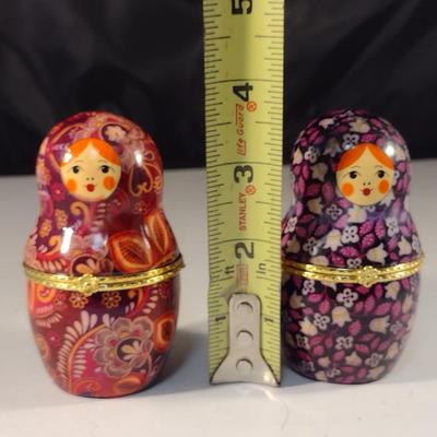 Pair of Porcelain Nesting Doll Design Hinged Trinket Boxes- Approx 3 3/4" Tall