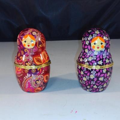 Pair of Porcelain Nesting Doll Design Hinged Trinket Boxes- Approx 3 3/4" Tall