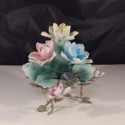 Porcelain Roses with Metal Feet- Approx 6 3/4" Tall