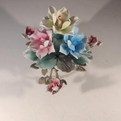Porcelain Roses with Metal Feet- Approx 6 3/4" Tall