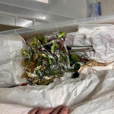 Tub of artificial foliage (mostly holiday)