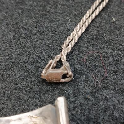 NATIVE AMERICAN MADE SILVER & TURQUOISE WATCH BAND AND PENDANT ON SILVER CHAIN