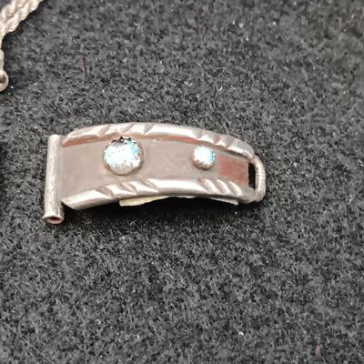 NATIVE AMERICAN MADE SILVER & TURQUOISE WATCH BAND AND PENDANT ON SILVER CHAIN