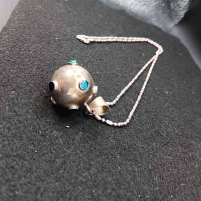 VERY UNIQUE NATIVE MADE STERLING SILVER ENCLOSED BELL ON A STERLING CHAIN