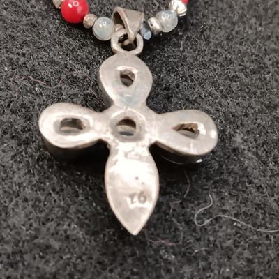 STERLING HEART PENDANT W/CORAL STONE AND BEADED NECKLACE W/STERLING PENDANT