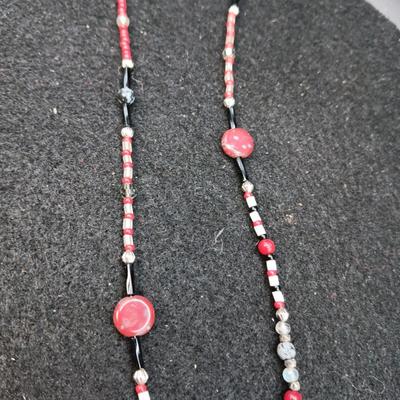 STERLING HEART PENDANT W/CORAL STONE AND BEADED NECKLACE W/STERLING PENDANT