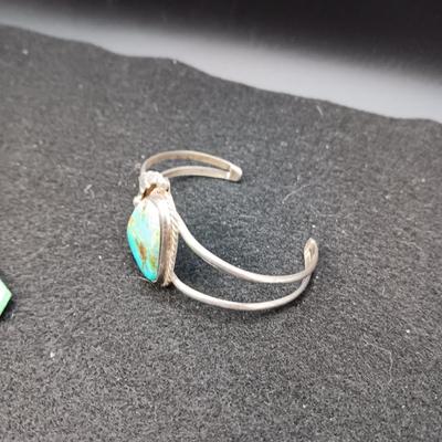 TURQUOISE EARRINGS AND STERLING BRACELET W/TURQUOISE STONE