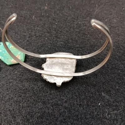 TURQUOISE EARRINGS AND STERLING BRACELET W/TURQUOISE STONE