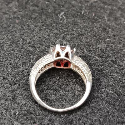 STERLING EARRINGS AND RING (SIZE 6 1/2) WITH RED STONES