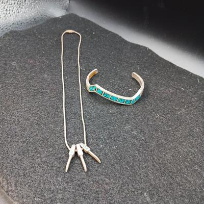 TURQUOISE AND STERLING BRACELET AND NECKLACE