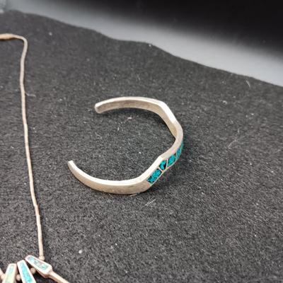 TURQUOISE AND STERLING BRACELET AND NECKLACE