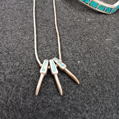 TURQUOISE AND STERLING BRACELET AND NECKLACE