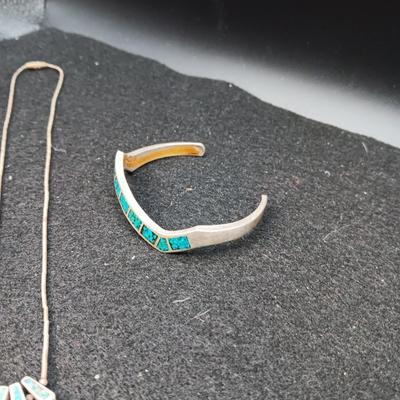 TURQUOISE AND STERLING BRACELET AND NECKLACE