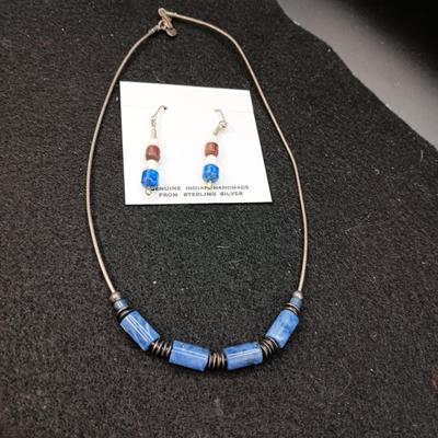 BEADED STERLING EARRINGS AND NECKLACE