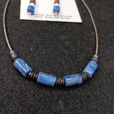 BEADED STERLING EARRINGS AND NECKLACE