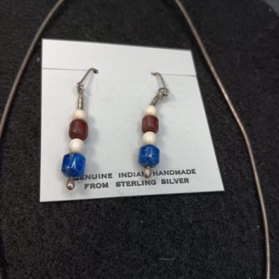 BEADED STERLING EARRINGS AND NECKLACE