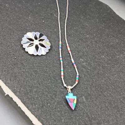 STERLING PIN AND BEADED STERLING NECKLACE