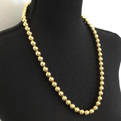 Vintage metal metallic gold, toned beaded necklace