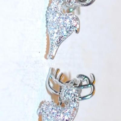 Standing Sparkly Clear Stones ELK Earrings Set (¾") with Stud Style Clasp