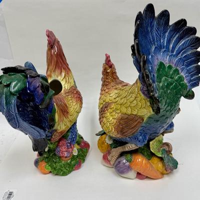Fitz & Floyd Chicken Pair - Hen & Rooster Statues