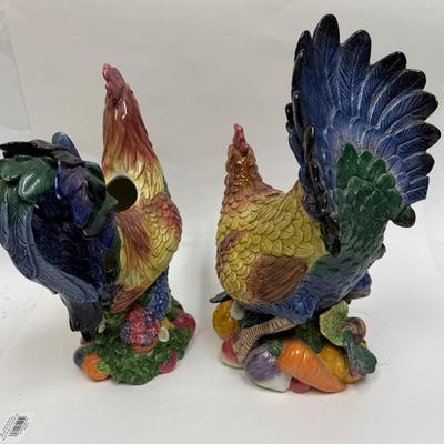 Fitz & Floyd Chicken Pair - Hen & Rooster Statues