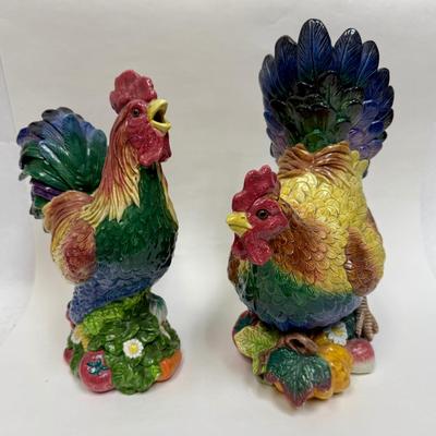 Fitz & Floyd Chicken Pair - Hen & Rooster Statues