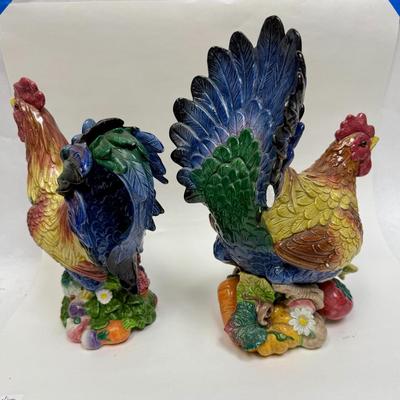 Fitz & Floyd Chicken Pair - Hen & Rooster Statues