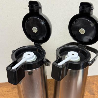 Lot of 2 Large Thermos with pump dispenser for coffee or other beverages