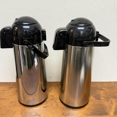 Lot of 2 Large Thermos with pump dispenser for coffee or other beverages