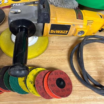Dewalt sander & sandpaper in bucket