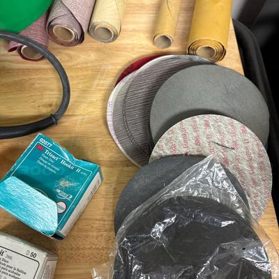 Dewalt sander & sandpaper in bucket