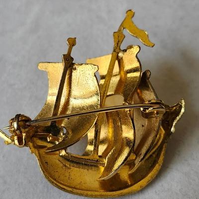 Vintage Damascene Ship Pin