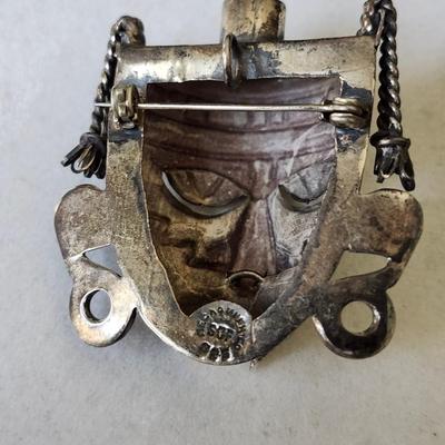 Sterling Mayan Aztec Tribal Face Pin-Pendant