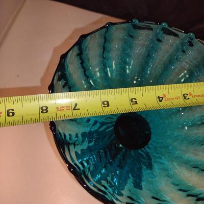 Vintage Twisted Stem Pedestal Art Glass Bowl- Possibly Empoli- Approx 9 1/2" Tall