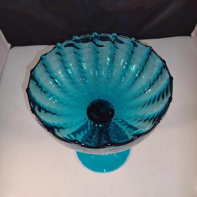 Vintage Twisted Stem Pedestal Art Glass Bowl- Possibly Empoli- Approx 9 1/2" Tall