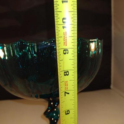 Vintage Twisted Stem Pedestal Art Glass Bowl- Possibly Empoli- Approx 9 1/2" Tall