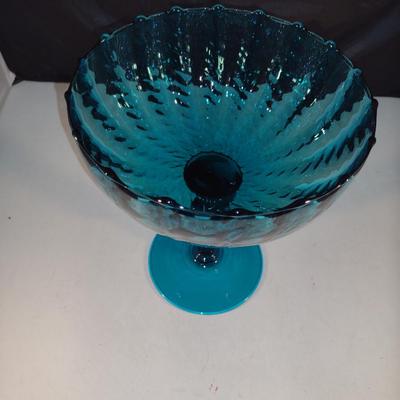 Vintage Twisted Stem Pedestal Art Glass Bowl- Possibly Empoli- Approx 9 1/2" Tall