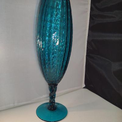 Vintage Twisted Stem Pedestal Art Glass Vase - Possibly Empoli- Approx 15" Tall