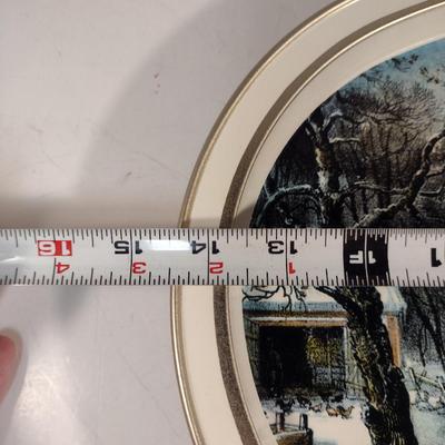 Pair of Currier & Ives Inspired Trays- Approx 11 1/2" x 14 1/2"