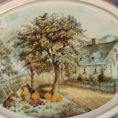 Pair of Currier & Ives Inspired Trays- Approx 11 1/2" x 14 1/2"
