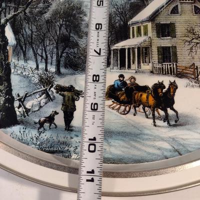 Pair of Currier & Ives Inspired Trays- Approx 11 1/2" x 14 1/2"