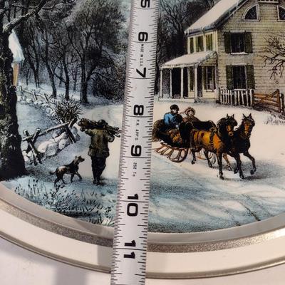 Pair of Currier & Ives Inspired Trays- Approx 11 1/2" x 14 1/2"