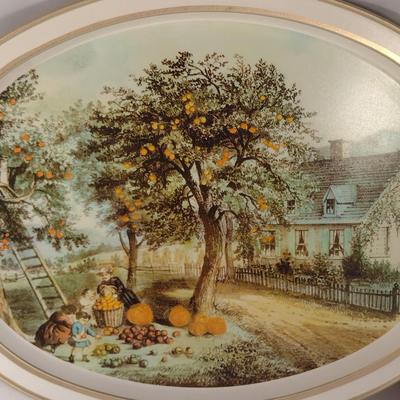 Pair of Currier & Ives Inspired Trays- Approx 11 1/2" x 14 1/2"